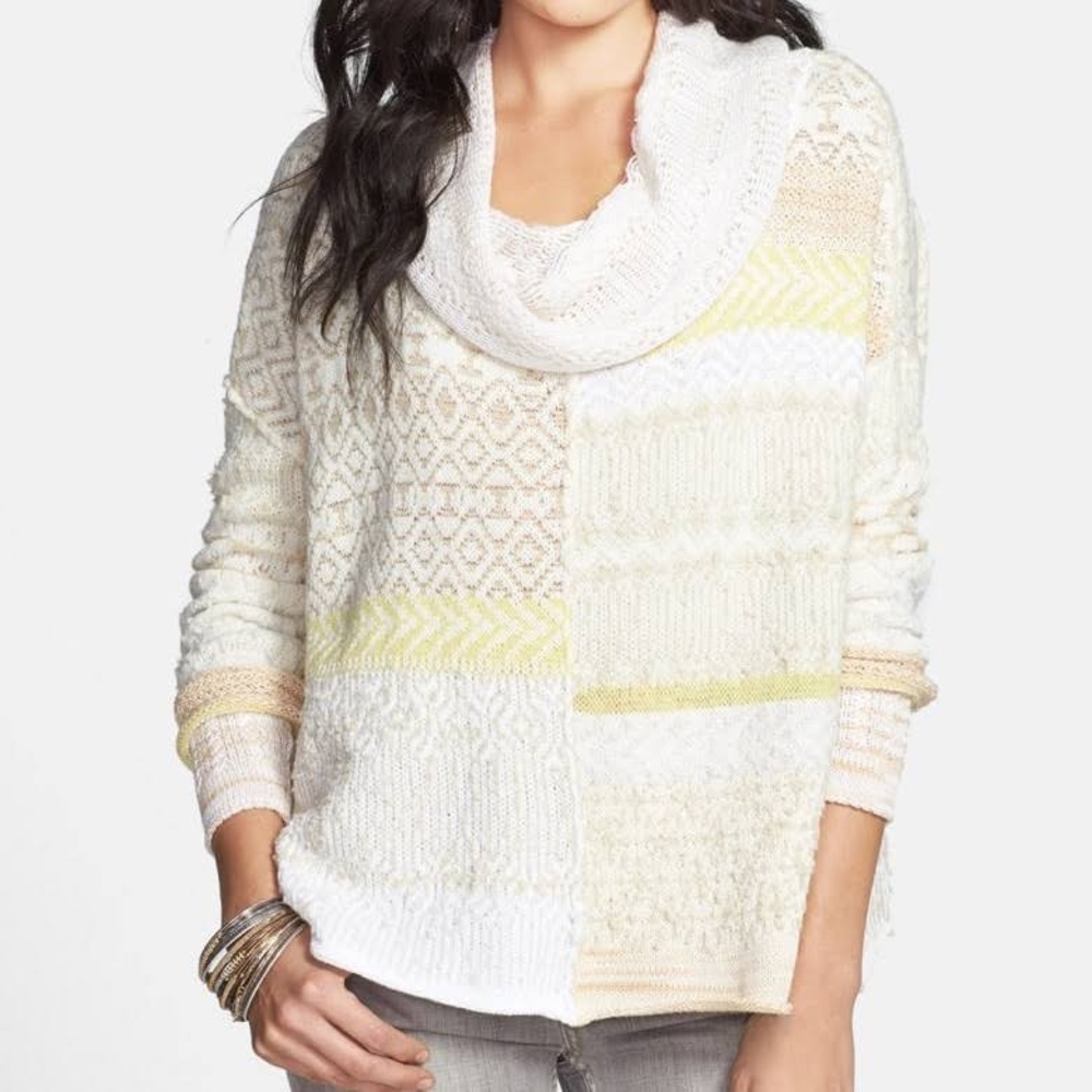 Free People Cowl Neck Patchwork Sweater